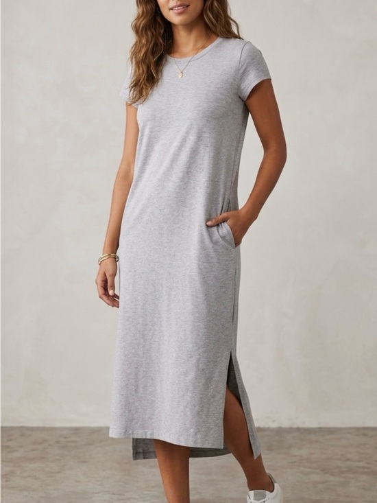 Jessica Simpson Dresses & Skirts - Jessica Simpson Size XL Heather Gray Short-Sleeve Midi Tee Dress with Side Slit